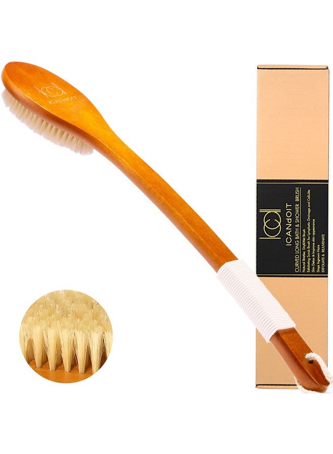 ICDI ICANdOIT Icandoit-17.71Inch Natural Boar Bristles Anti-Slip Curved Long Handle Bath Brush,Bent Handle Shower Scrubber For Exfoliating,Shower Back Brush - Image 1