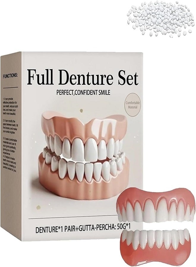 Oral Full Denture Set, Silicone Reline Denture Set, Upper And Lower Dentures With Gutta-Percha, Denture Silicone Reline Kit For Men & Women (1Pair) - Image 1