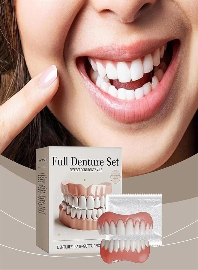 Oral Full Denture Set, Silicone Reline Denture Set, Upper And Lower Dentures With Gutta-Percha, Denture Silicone Reline Kit For Men & Women (1Pair) - Image 2