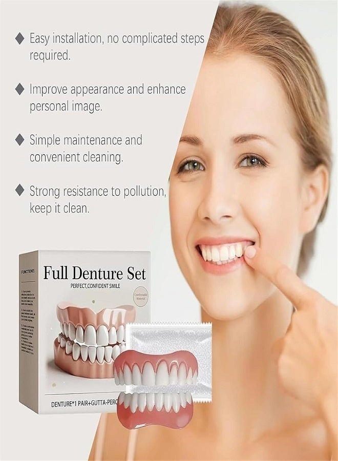 Oral Full Denture Set, Silicone Reline Denture Set, Upper And Lower Dentures With Gutta-Percha, Denture Silicone Reline Kit For Men & Women (1Pair) - Image 3