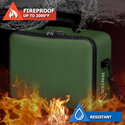 ROLOWAY Fireproof Document Bag with Lock (17 x 11.8 x 5 inch), Important Document Storage Bag with Multi-Layer File Organizers (Green) - Image 3