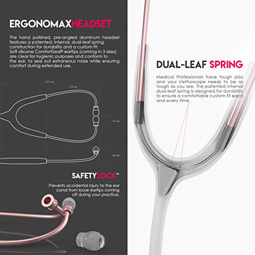 MDF Instruments أدوات MDF، سماعة طبية خفيفة الوزن من أكوستيكا للأطباء والممرضين والطلاب والاستخدام المنزلي، للبالغين، رأس مزدوج، أنبوب أبيض، لون وردي ذهبي (تشطيب غير لامع) - MDF747XPRG29 - Image 5