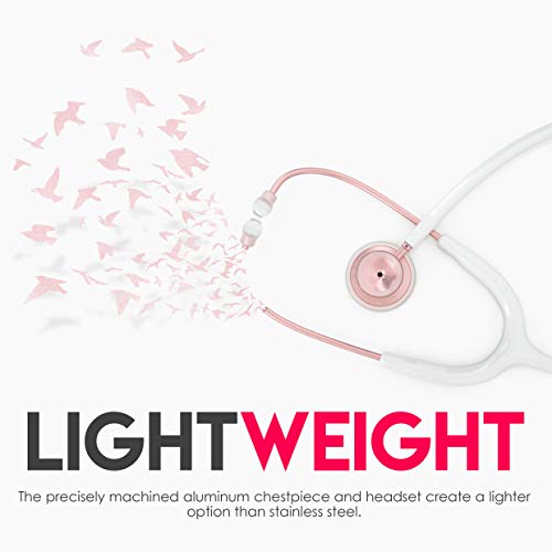 MDF Instruments أدوات MDF، سماعة طبية خفيفة الوزن من أكوستيكا للأطباء والممرضين والطلاب والاستخدام المنزلي، للبالغين، رأس مزدوج، أنبوب أبيض، لون وردي ذهبي (تشطيب غير لامع) - MDF747XPRG29 - Image 3