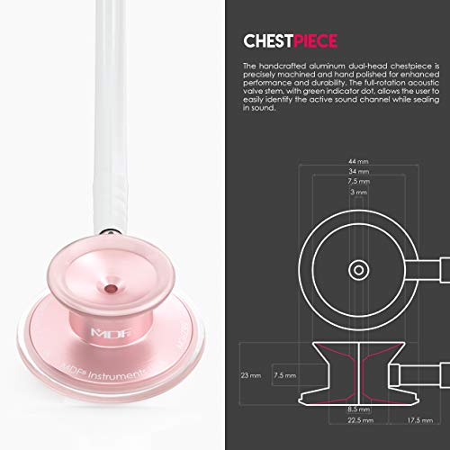 MDF Instruments أدوات MDF، سماعة طبية خفيفة الوزن من أكوستيكا للأطباء والممرضين والطلاب والاستخدام المنزلي، للبالغين، رأس مزدوج، أنبوب أبيض، لون وردي ذهبي (تشطيب غير لامع) - MDF747XPRG29 - Image 4