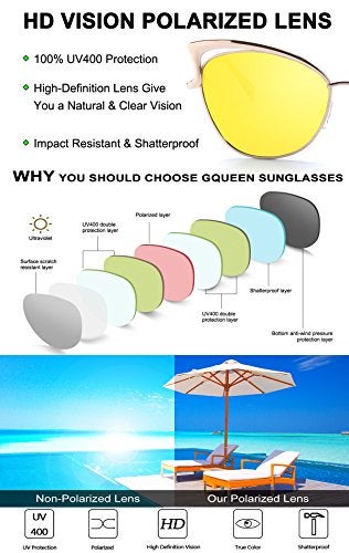 GQUEEN Women's Oversized Polarized Metal Frame Mirrored Cat Eye Sunglasses MT3 - Image 4