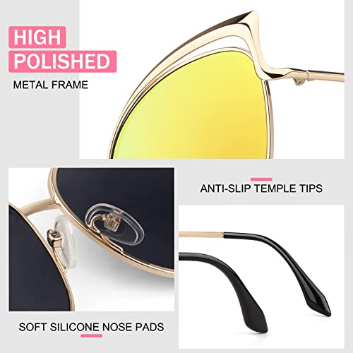 GQUEEN Women's Oversized Polarized Metal Frame Mirrored Cat Eye Sunglasses MT3 - Image 3