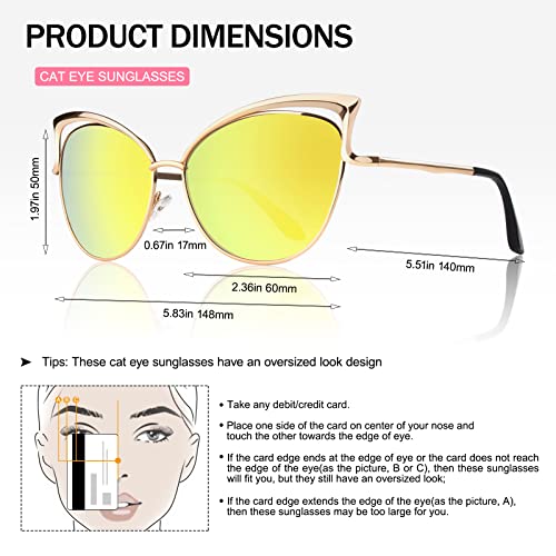 GQUEEN Women's Oversized Polarized Metal Frame Mirrored Cat Eye Sunglasses MT3 - Image 5