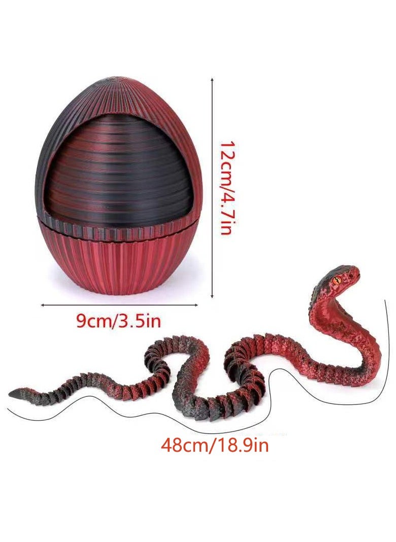 19 inch 3D Printed Snake Egg, 3D Printed Fidget Animals,3D Snake Flexible Joints Home Decor Executive Desk Toys,Home Office Decor Executive Desk Toys for Autism/ADHD (Black Red+Egg)  - Image 4