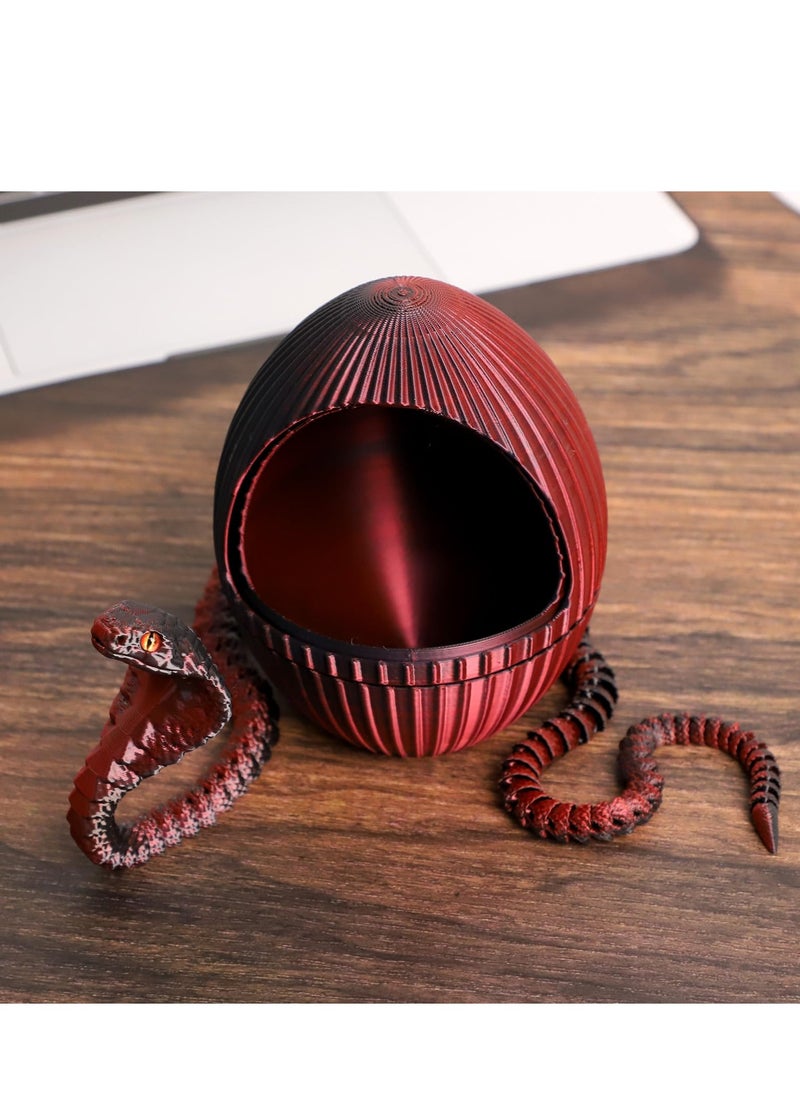 19 inch 3D Printed Snake Egg, 3D Printed Fidget Animals,3D Snake Flexible Joints Home Decor Executive Desk Toys,Home Office Decor Executive Desk Toys for Autism/ADHD (Black Red+Egg)  - Image 5