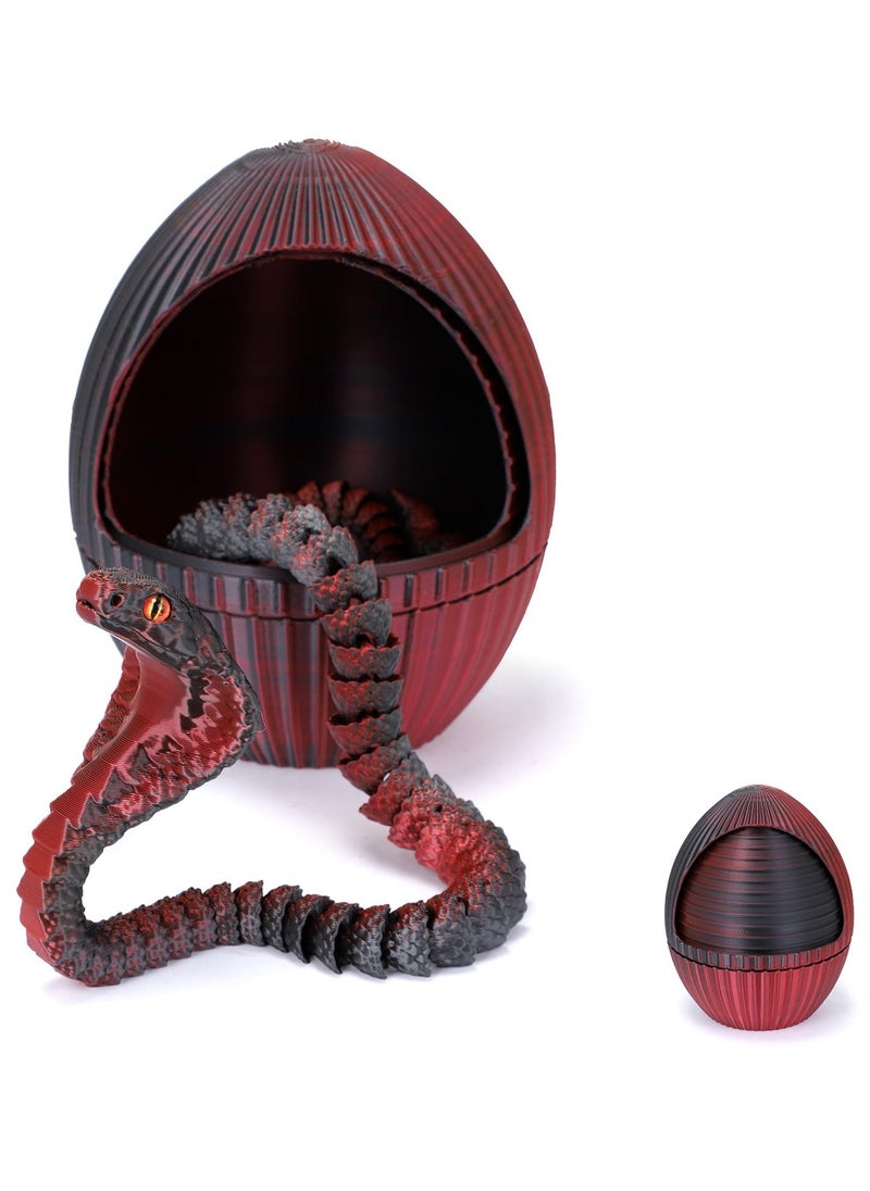 19 inch 3D Printed Snake Egg, 3D Printed Fidget Animals,3D Snake Flexible Joints Home Decor Executive Desk Toys,Home Office Decor Executive Desk Toys for Autism/ADHD (Black Red+Egg)  - Image 1