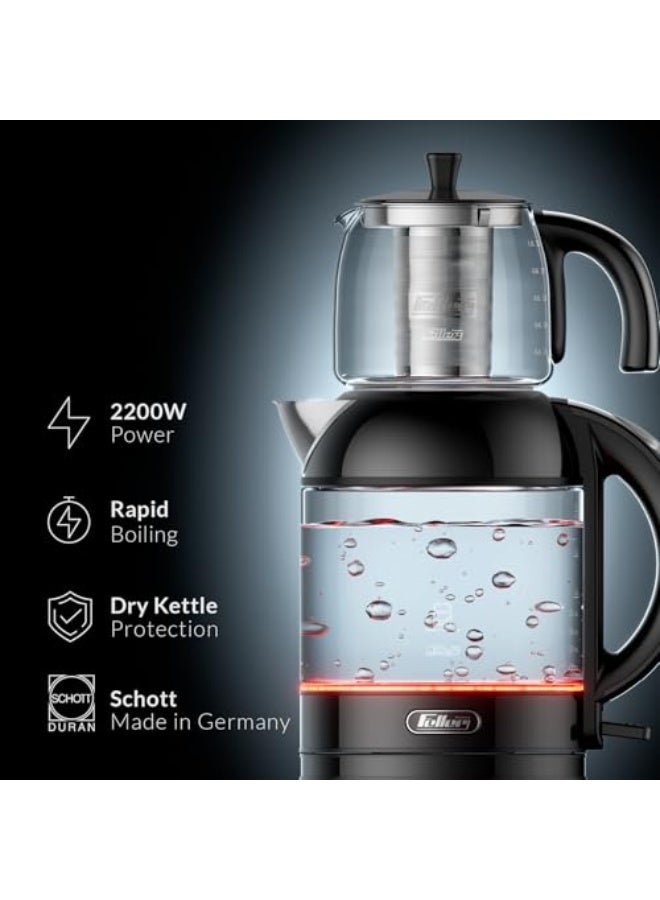 Feller Germany TS289 2-in-1 Tea Maker, 2L German Schott Glass Kettle + 1L Teapot, 2200W Strix Control, Keep Warm, BPA Free, Stainless Steel Filter (Black) - Image 2