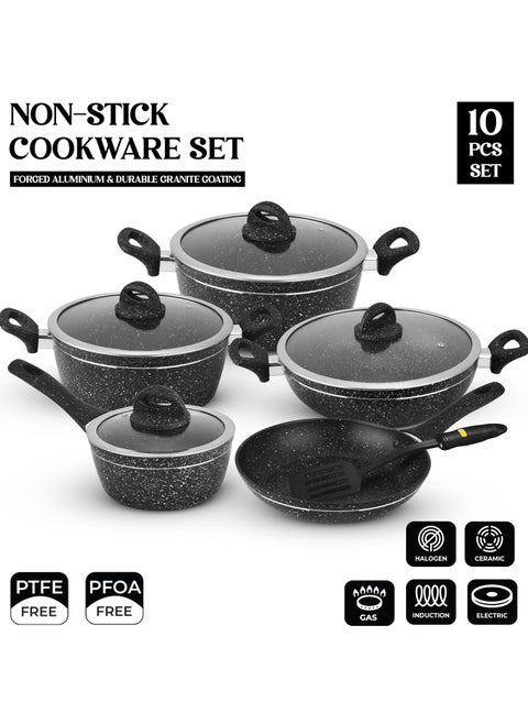 Delcasa 10 pcs non stick Induction Cookware set Aluminum with granite coating with 5 Layer construction
