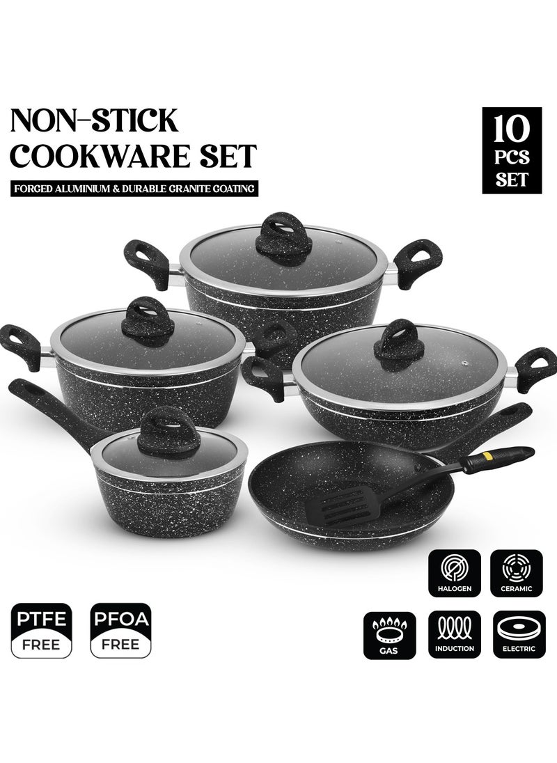 DELCASA Delcasa 10 pcs non stick Induction Cookware set Aluminum with granite coating with 5 Layer construction  - Image 1