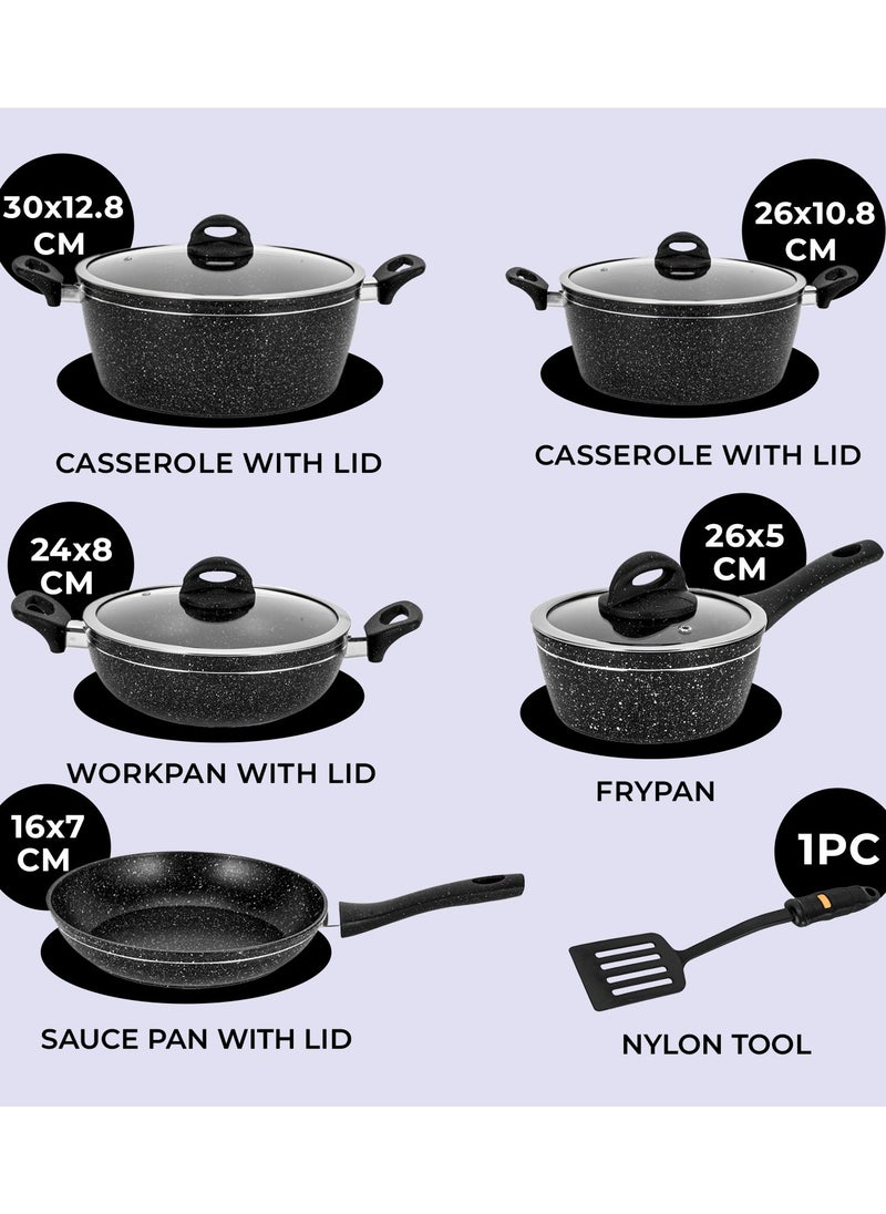 DELCASA Delcasa 10 pcs non stick Induction Cookware set Aluminum with granite coating with 5 Layer construction  - Image 2