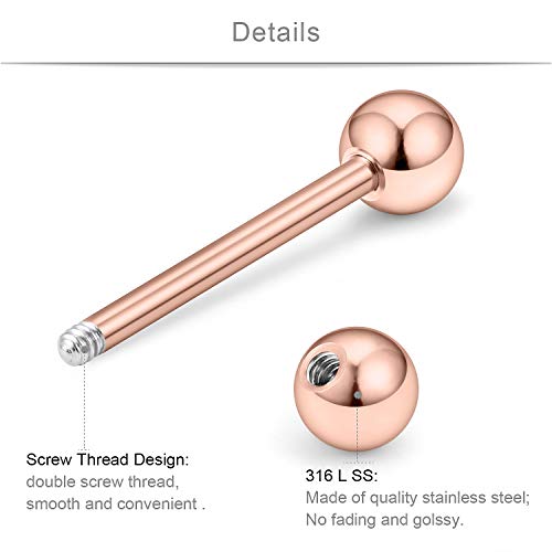 SCERRING 14G Nipple Rings Stainless Steel Nipplerings Tongue Straight Barbell Rings Body Piercing Jewelry for Women Men 9/16Inch 8 Pairs Rose Gold - Image 2