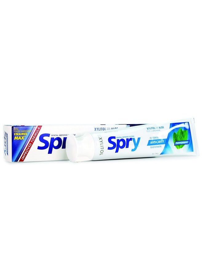Spry Xylitol Toothpaste 5Oz Fluoride Toothpaste Adult And Kids Teeth Whitening Toothpaste With Xylitol Natural Breath Freshening Mouth Moisturizing Ingredients Peppermint (Pack Of 1)  - Image 1