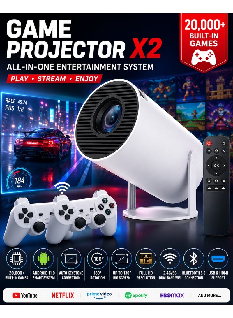 Android 11 Smart Game Projector With 20000+ Built-In Games & Dual Wireless Controllers – Full Hd Mini Projector, Wifi 6 Home Cinema System - Image 1