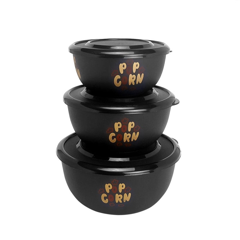 Zaib Stainless Steel Microwave Safe Euro Mixing Bowls with Lid | Leak Proof Airtight Food Storage Container for Kitchen Set of 3 (Popcorn 3 Classic Lid) - Image 1