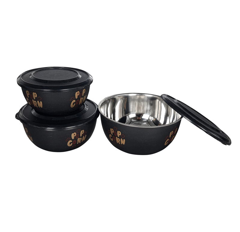 Zaib Stainless Steel Microwave Safe Euro Mixing Bowls with Lid | Leak Proof Airtight Food Storage Container for Kitchen Set of 3 (Popcorn 3 Classic Lid) - Image 4