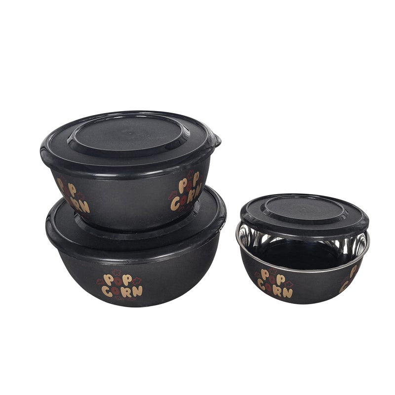 Zaib Stainless Steel Microwave Safe Euro Mixing Bowls with Lid | Leak Proof Airtight Food Storage Container for Kitchen Set of 3 (Popcorn 3 Classic Lid) - Image 2
