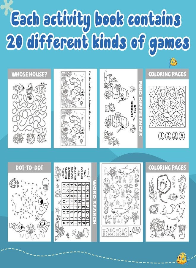 هونغداو مجموعة هونغداو من 48 كتابًا صغيرًا للأنشطة للأطفال، ألعاب صغيرة ممتعة، أنشطة مليئة بالتحديات، متاهات، البحث عن الكلمات، خلط الكلمات، إيجاد الاختلافات، وغيرها الكثير، مناسبة للحفلات، حقيبة هدايا للفصل الدراسي (حيوانات المحيط) - Image 3