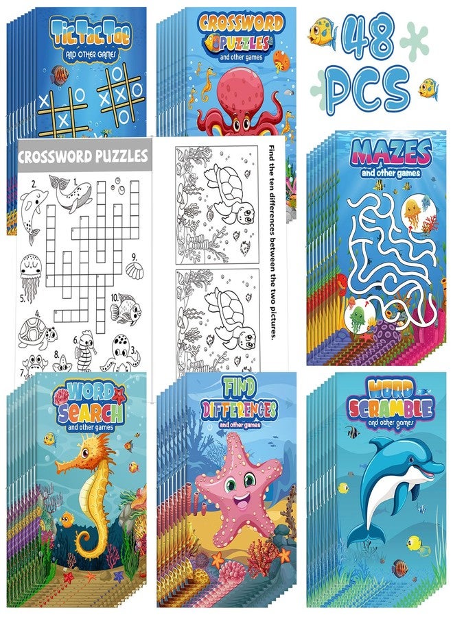 هونغداو مجموعة هونغداو من 48 كتابًا صغيرًا للأنشطة للأطفال، ألعاب صغيرة ممتعة، أنشطة مليئة بالتحديات، متاهات، البحث عن الكلمات، خلط الكلمات، إيجاد الاختلافات، وغيرها الكثير، مناسبة للحفلات، حقيبة هدايا للفصل الدراسي (حيوانات المحيط) - Image 1