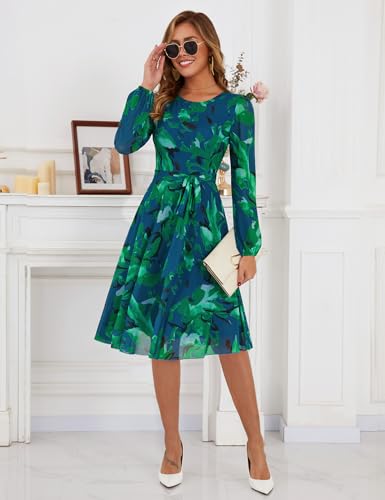 Zattcas Long Sleeve Spring Fall Floral Dress for Women Wedding Guest Ladies Winter Mesh Sleeve Midi Elegant Classy Semi Formal Thanksgiving Christmas Holiday Party Dresses Green XL - Image 5