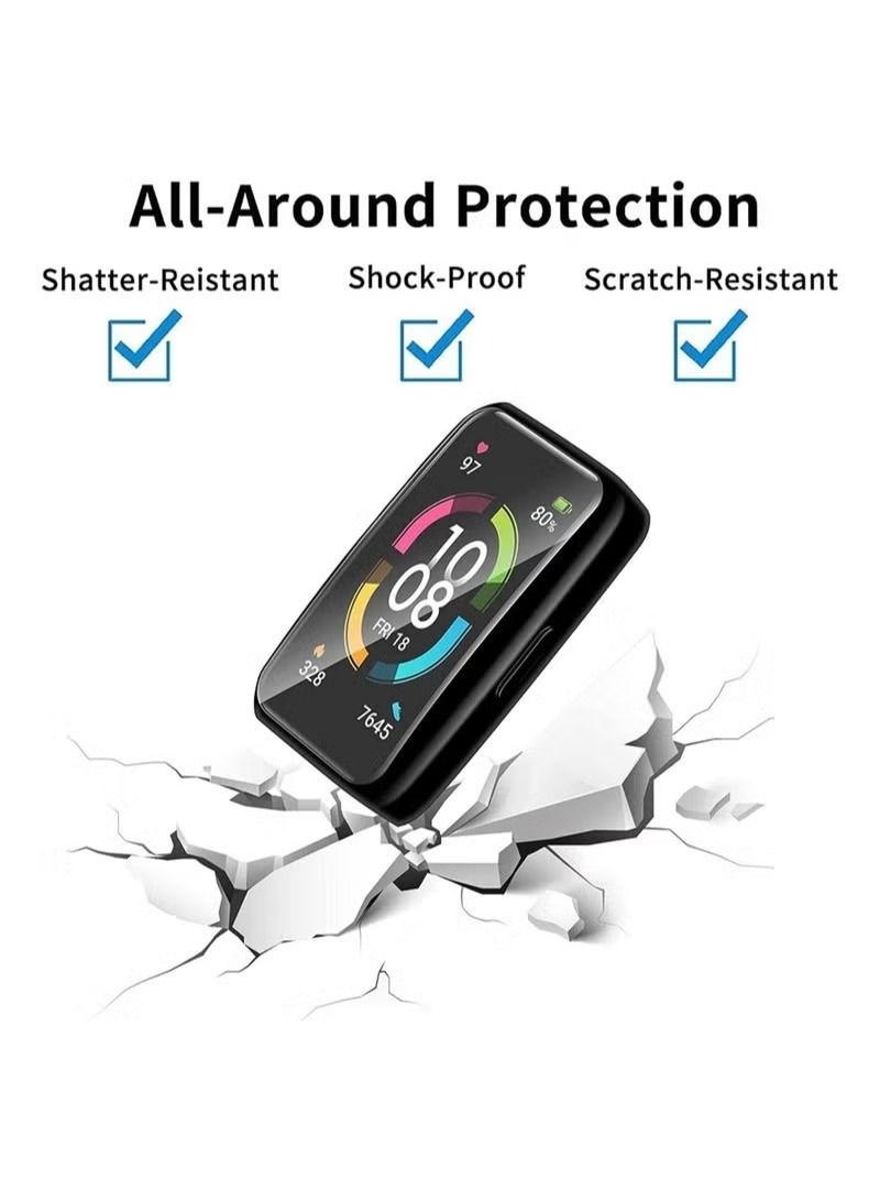 2 Pack Protective Cover Compatible with HUAWEI Band 6/HUAWEI Band 7 Case TPU Case with Screen Protector Anti-Scratch Drop-Proof Waterproof Silicone TPU Cover Black Transparent - Image 2