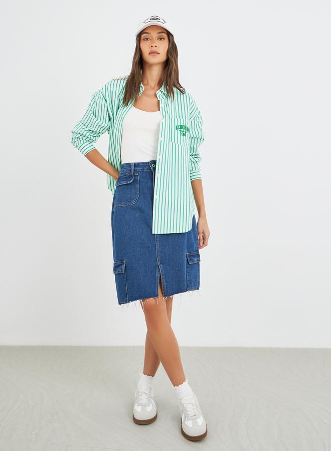 ستايلي قميص ستايلي واسع بياقة عريضة وخطوط - Image 2