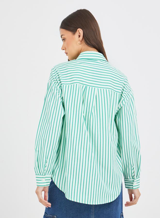 ستايلي قميص ستايلي واسع بياقة عريضة وخطوط - Image 5