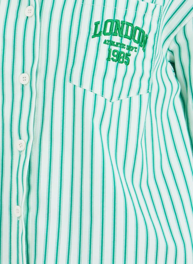 ستايلي قميص ستايلي واسع بياقة عريضة وخطوط - Image 4