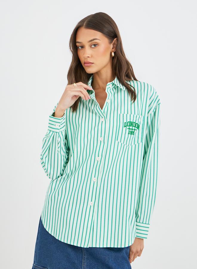 Styli Striped Spread Collar Oversized Shirt - Image 1