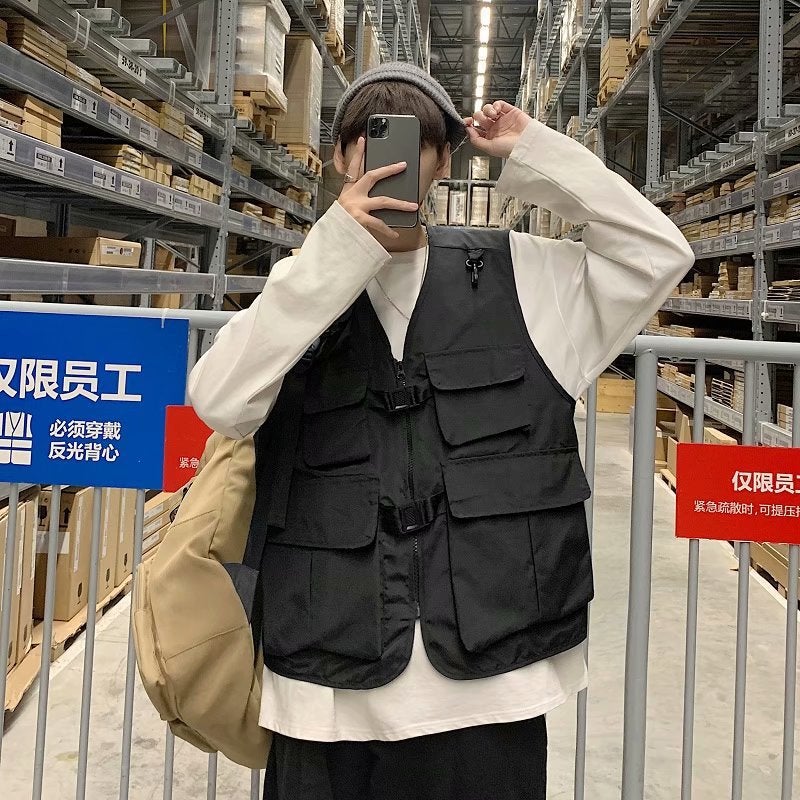 2025 Hip-Hop Korean Fashion Hong Kong Style Ins Loose Super Fire New Solid Color Personalized Vest Coat A Generation Of Hair - Image 3