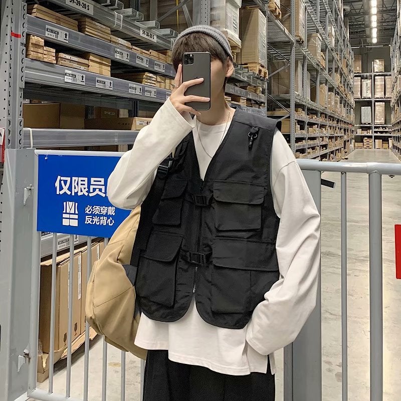 2025 Hip-Hop Korean Fashion Hong Kong Style Ins Loose Super Fire New Solid Color Personalized Vest Coat A Generation Of Hair - Image 4