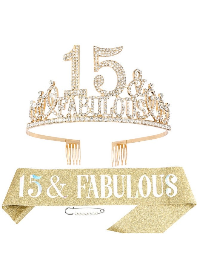 Hapdoo 15Th Birthday Decorations 15Th Birthday Sash And Tiara For Women Happy 15Th Birthday Decorations For Women 15 And Fabulous Birthday Decorations 15 Birthday Decorations Birthday Crown For Women - Image 1