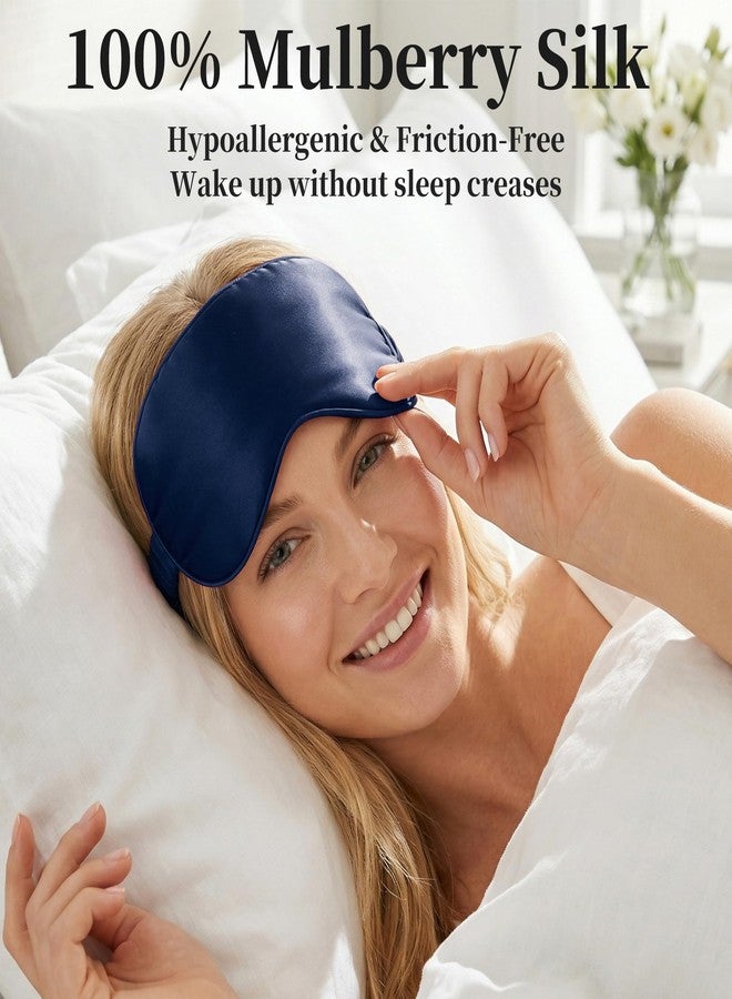 ZLYC 100% Mulberry Silk Sleep Mask Pressure-Free Eye Cover Soft Light Blocking Blindfold for Travel & Nap, Solid Navy - Image 3