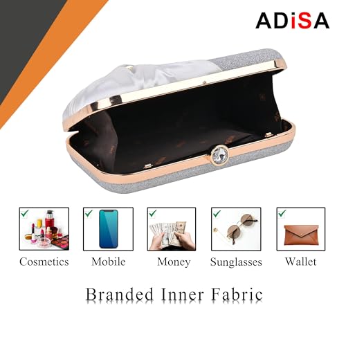 ADISA Studded formal party clutch with gold chain for women and girls (CL107-SIL) - Image 4
