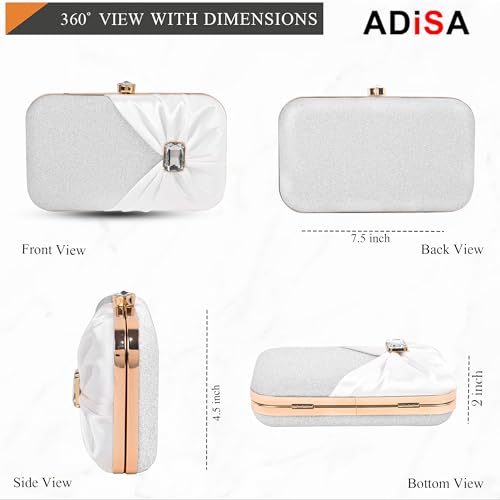 ADISA Studded formal party clutch with gold chain for women and girls (CL107-SIL) - Image 2