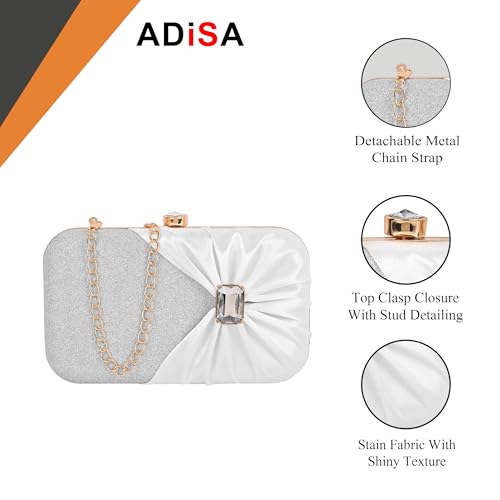ADISA Studded formal party clutch with gold chain for women and girls (CL107-SIL) - Image 3