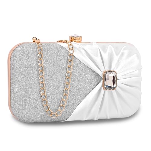 ADISA Studded formal party clutch with gold chain for women and girls (CL107-SIL) - Image 1