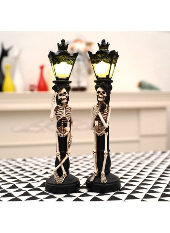 Loquat Script Killing Atmosphere Light LED Flame Candlestick  Haunted House Chamber Escape Horror Room Decoration Props Light-Color:Candlestick: 1 Pair Of Skull Lights - Image 1