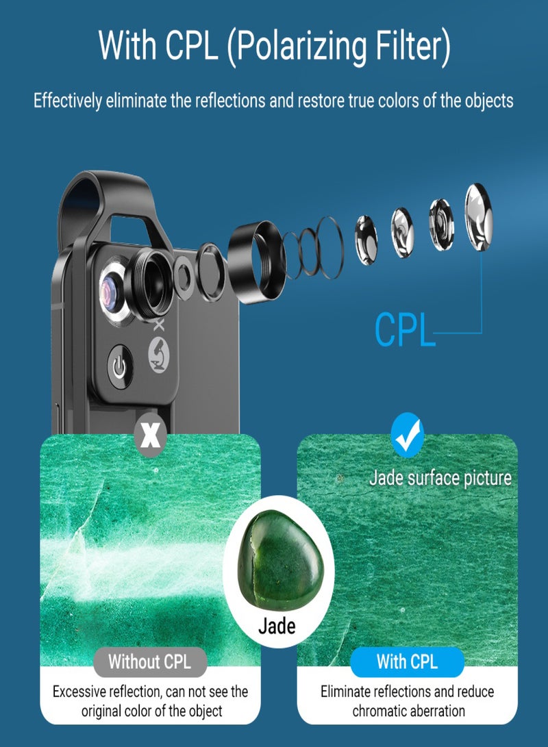 آبيكسل عدسة مجهر الهاتف الاحترافية APEXEL MS002 200X مع مشبك هاتف عالمي وعدسة CPL لمراقبة النباتات والحشرات والشعر والجلد وتقييم المجوهرات واليشم واختبارات صناعة الإلكترونيات - Image 3
