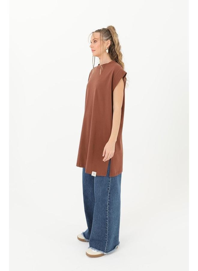 Soul Women's Basic Sleeveless T-shirt - 30725TUN - BROWN. - Image 3