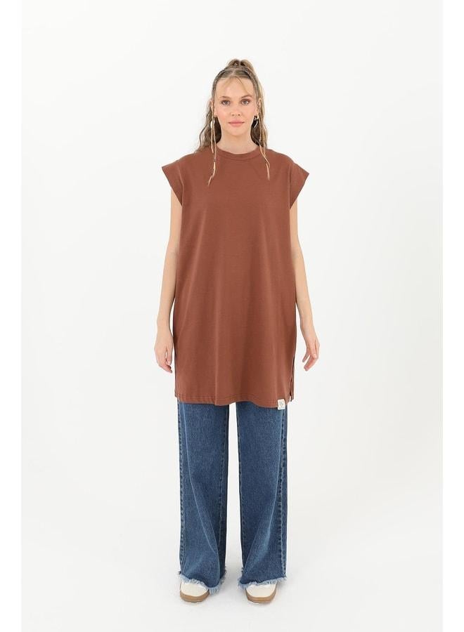 Soul Women's Basic Sleeveless T-shirt - 30725TUN - BROWN. - Image 2