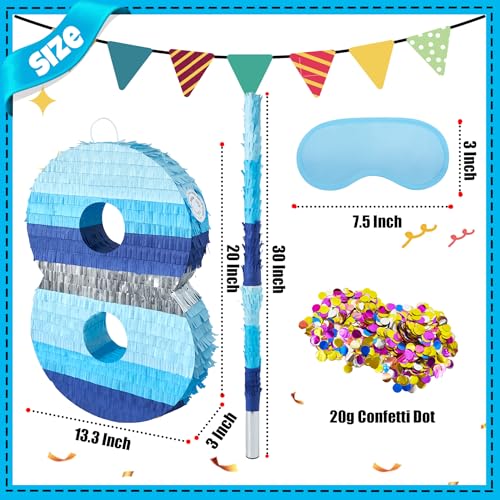 PCFING 20 Inch Number 8 Piata Blue Silver with 30 Inch Piata Stick Blindfold Confetti for Boys Girls Adults Birthday Party Decorations Anniversary Celebration Fiesta - Image 5