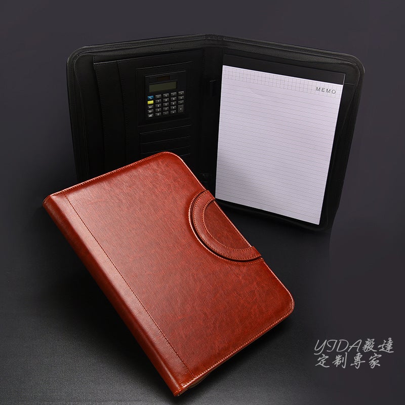 Multi-functional imitation leather portable zipper bag manager folder business folder a4 calculator delivery bag printed logo