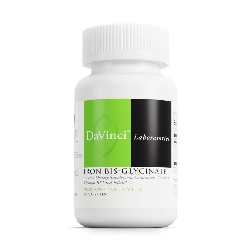 DaVinci Labs Iron BisGlycinate Gentle Iron Supplement for Women Men Help Support Hemoglobin Production Normal Energy Levels with Vitamin C More Vegan 60 Vegetarian Capsules