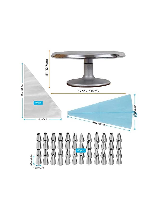 Raxoom Decorating Tools Kit, Aluminum Stainless Steel Turntable With 124 Pcs Of Accessories Cake Supplies, Baking Spatula, Cutter, Icing Tips, Nozzles, Piping Bags Knife For Beginners & Professional - Image 2