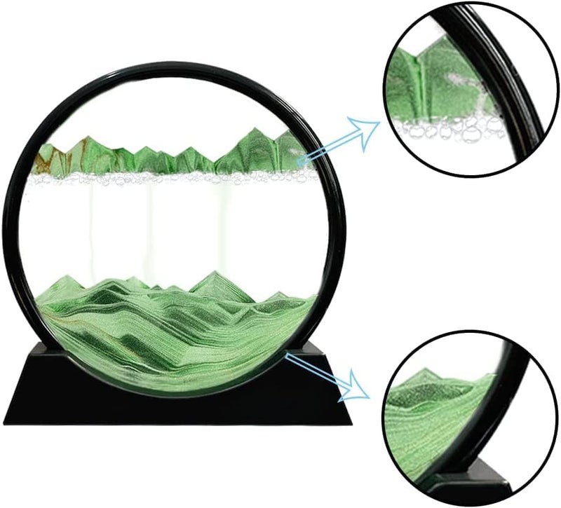 FEBLICH 3D Moving Sand Art Picture Glass Liquid Painting Natural Landscape Showpieces for Home Decor, Antique Gifts for Kids, Office Desktop Decoration, Desk Table Decorative Items (Green) - Image 2