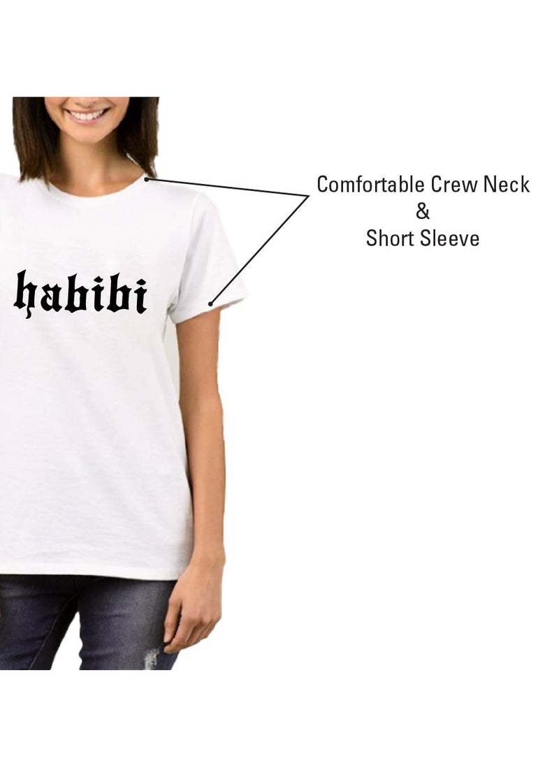 PRINTSHOP4ME Women's Habibi Dubai Cotton T-Shirt - Habibi come to Dubai T-Shirt for Women's - Round Neck Short Sleeve Habibi Women's T-Shirt - Habibi Dubai Themed  - Image 5